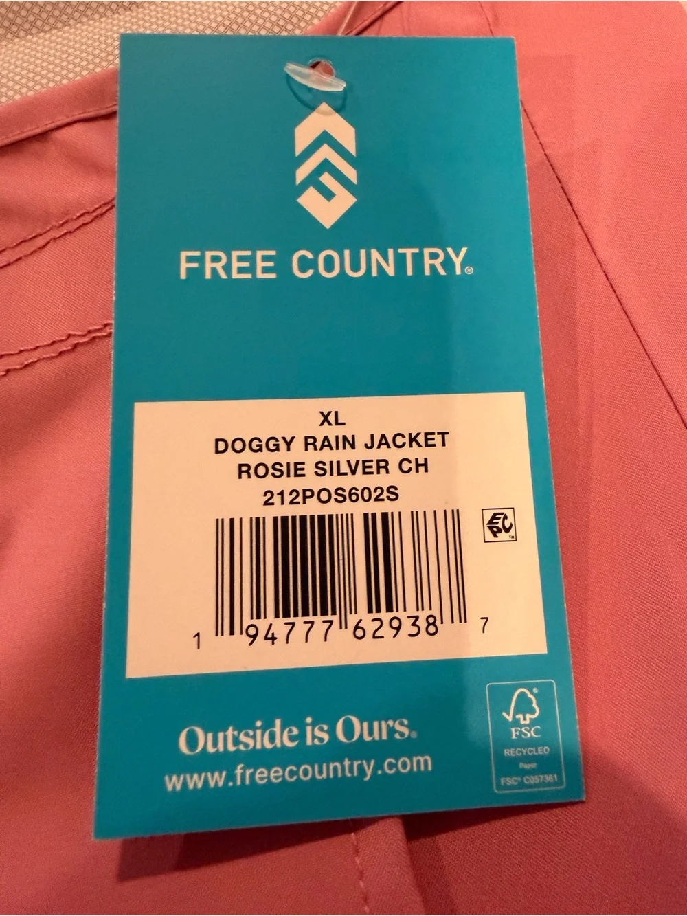 Free Country Pink Dog Rain Jacket with Reflective Strip